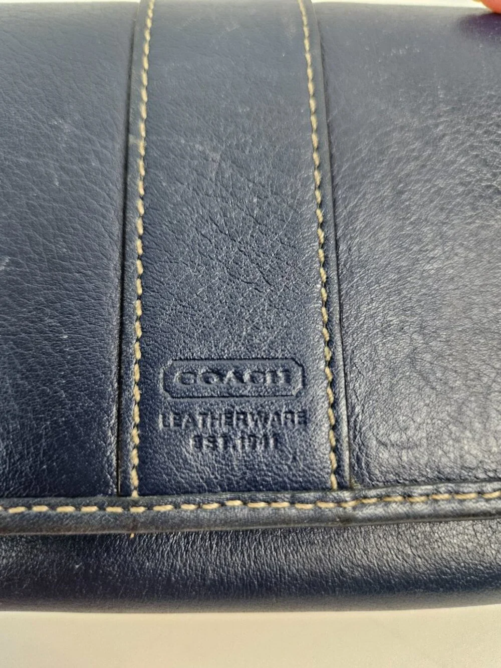Coach Hamilton Compact Clutch Navy Blue Leather Bifold Snap Wallet